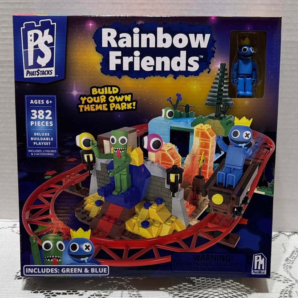 Rainbow Friends Deluxe Buildable Theme Park Playset With Blue Green & 3 Lookies